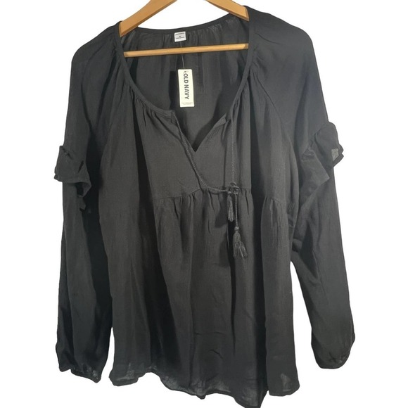 Old Navy Black Pheasant Shirt Top Boho Rayon XL NWT - Picture 1 of 5